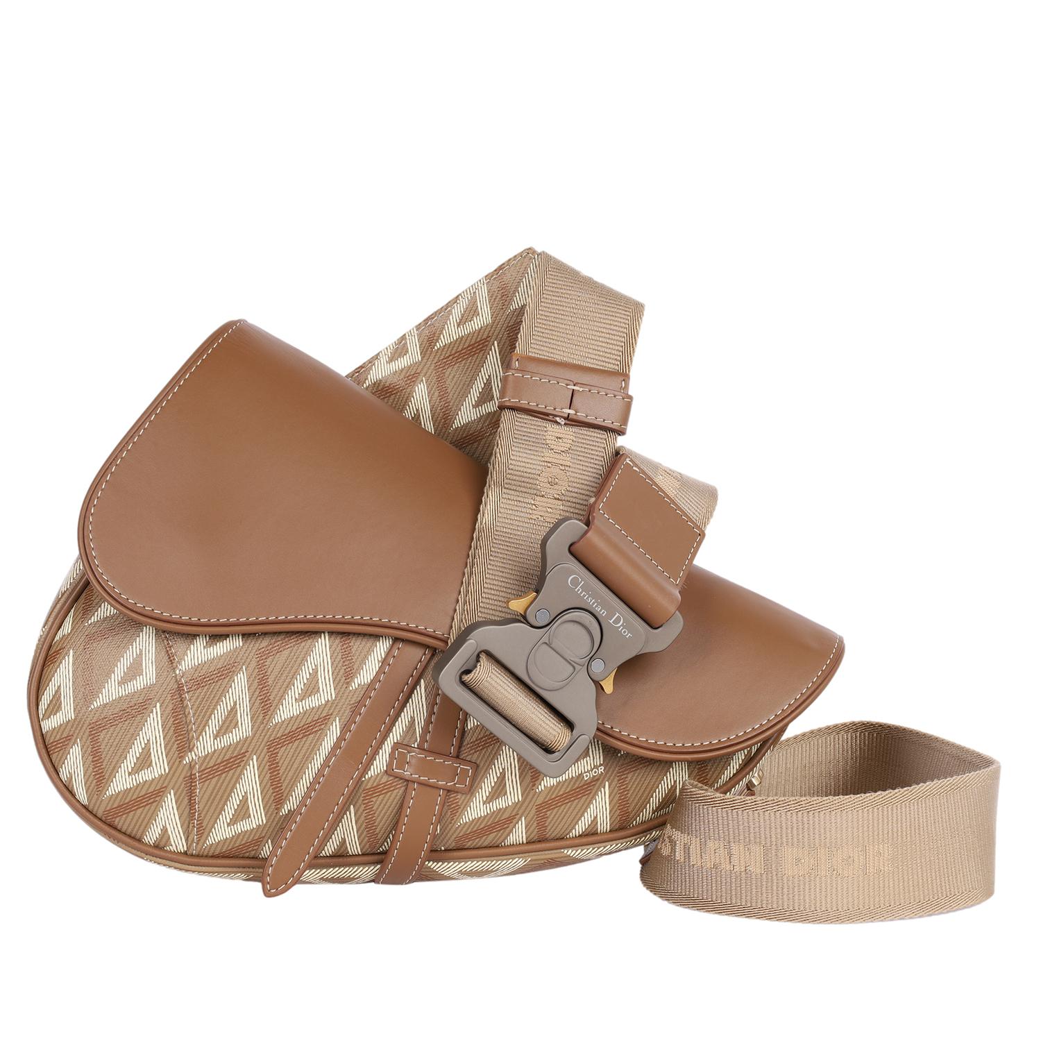 CHRISTIAN DIOR Coated Canvas Diamond Printed Mens Saddle Bag Brown For Sale 6