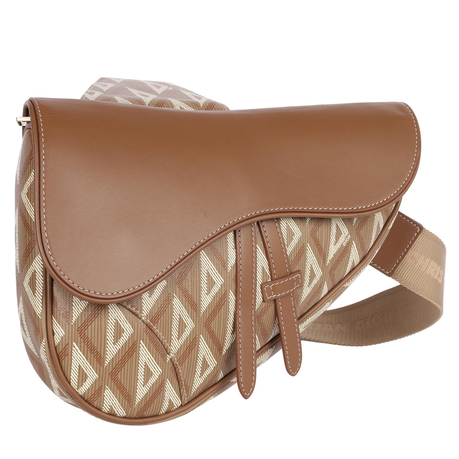 Women's or Men's CHRISTIAN DIOR Coated Canvas Diamond Printed Mens Saddle Bag Brown For Sale