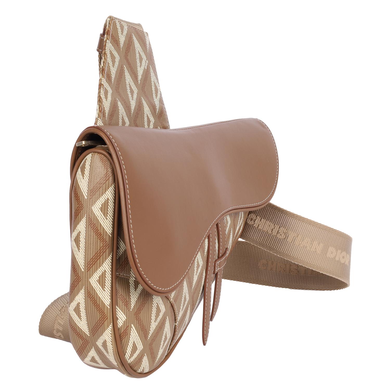 CHRISTIAN DIOR Coated Canvas Diamond Printed Mens Saddle Bag Brown For Sale 1