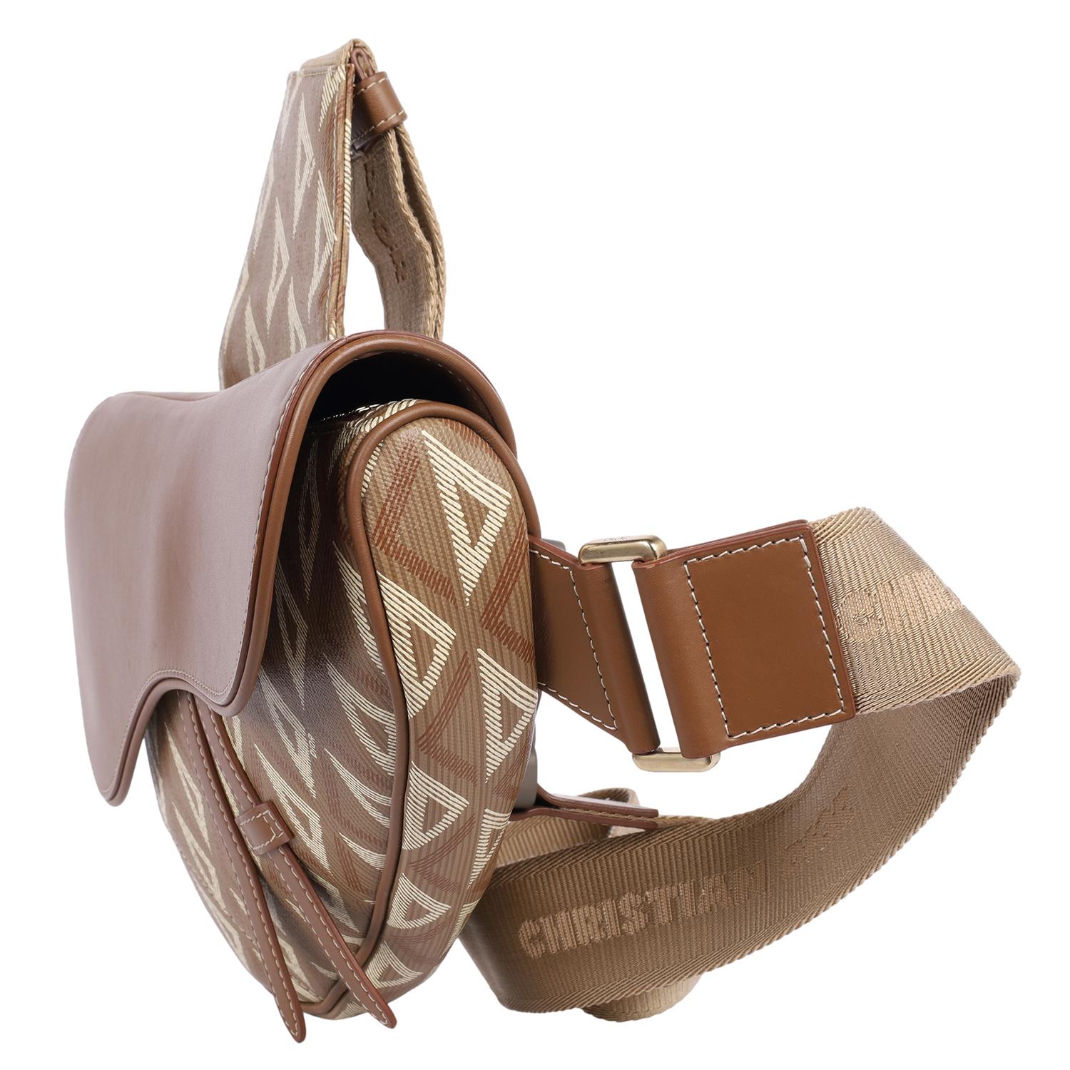 CHRISTIAN DIOR Coated Canvas Diamond Printed Mens Saddle Bag Brown For Sale 2