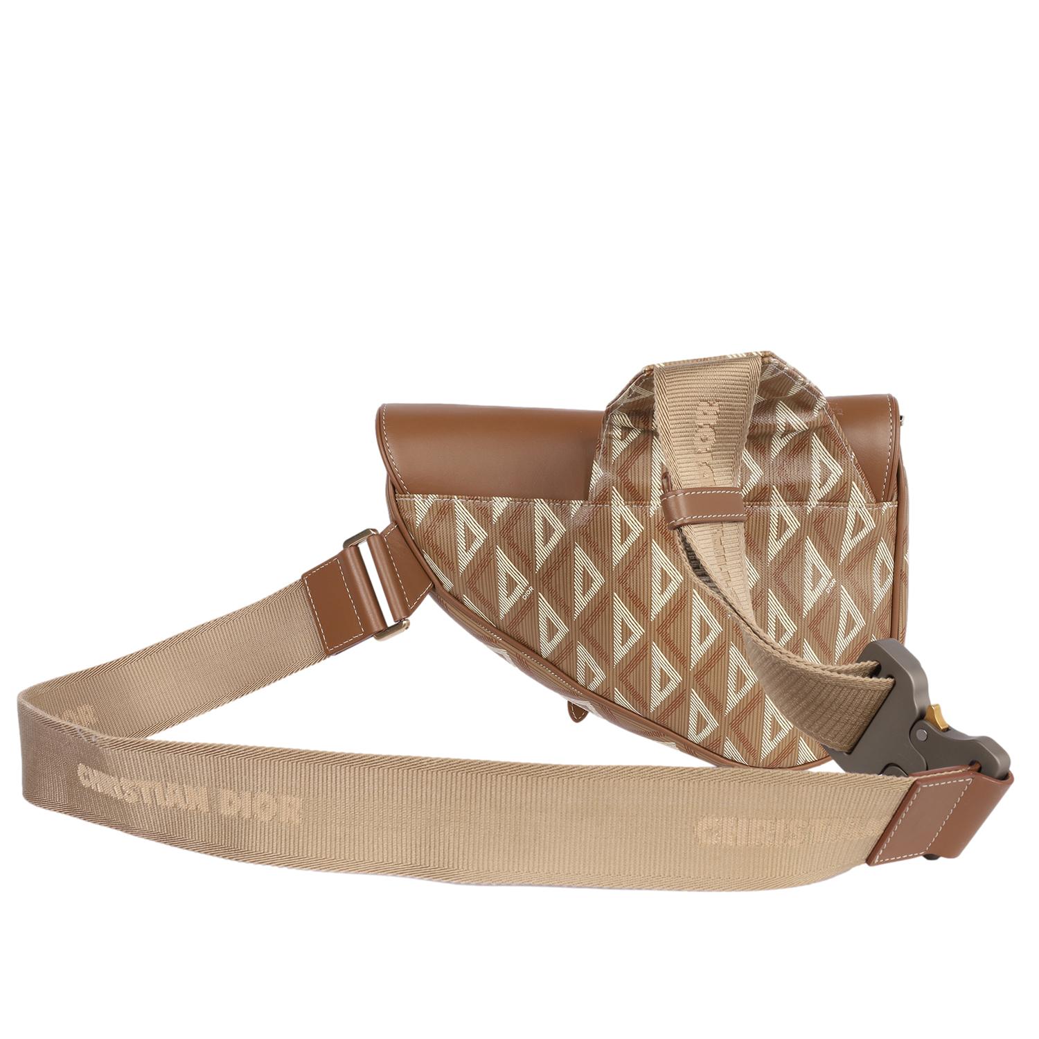 CHRISTIAN DIOR Coated Canvas Diamond Printed Mens Saddle Bag Brown For Sale 3