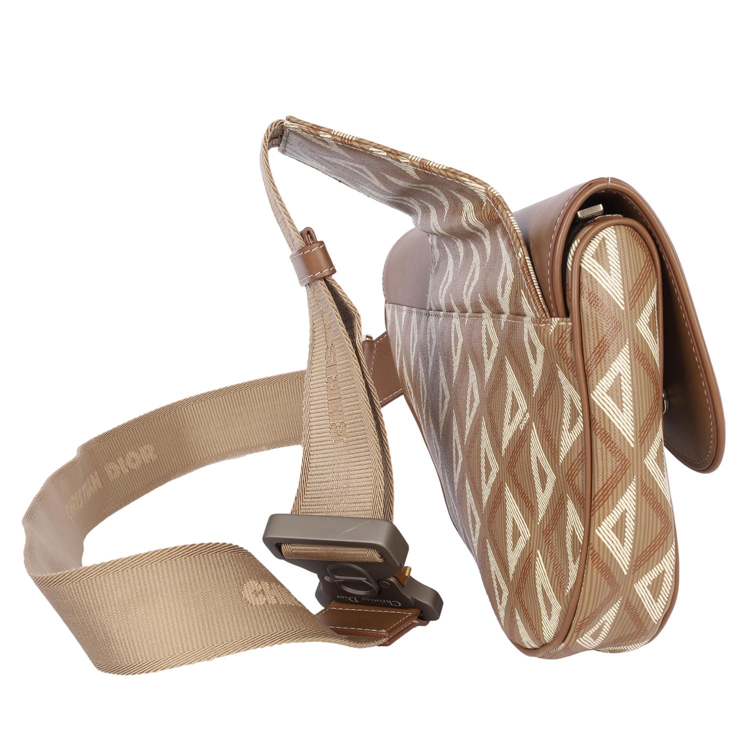 CHRISTIAN DIOR Coated Canvas Diamond Printed Mens Saddle Bag Brown For Sale 5