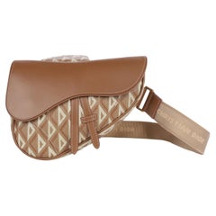 CHRISTIAN DIOR Coated Canvas Diamond Printed Mens Saddle Bag Brown