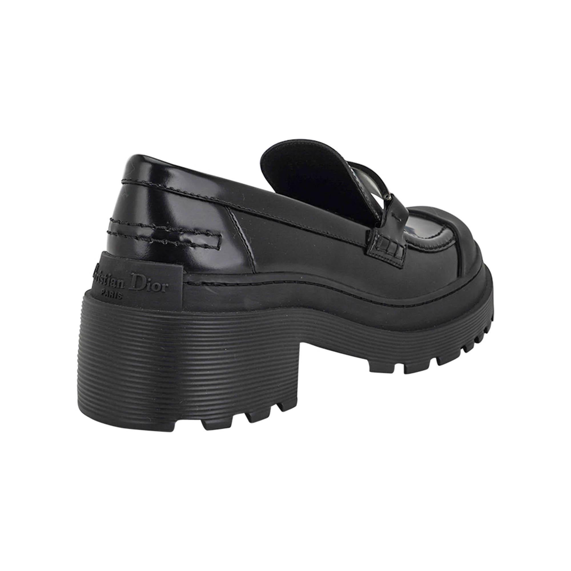 Christian Dior Code Loafer Brushed Calfskin Leather Black 37 In New Condition For Sale In Miami, FL