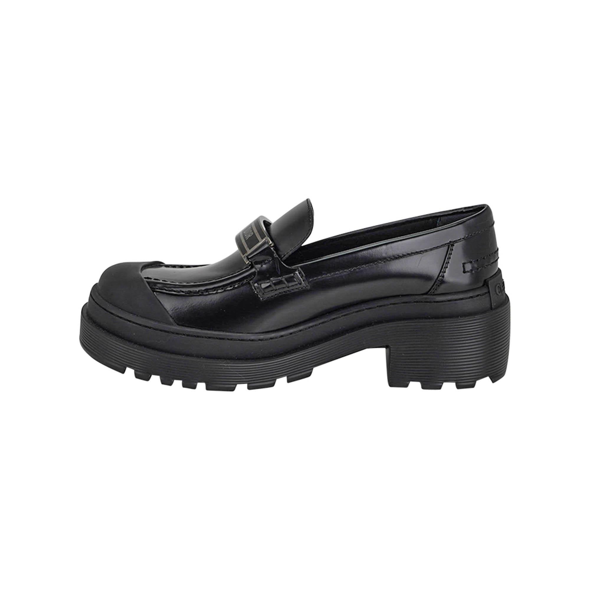 Women's Christian Dior Code Loafer Brushed Calfskin Leather Black 37 For Sale