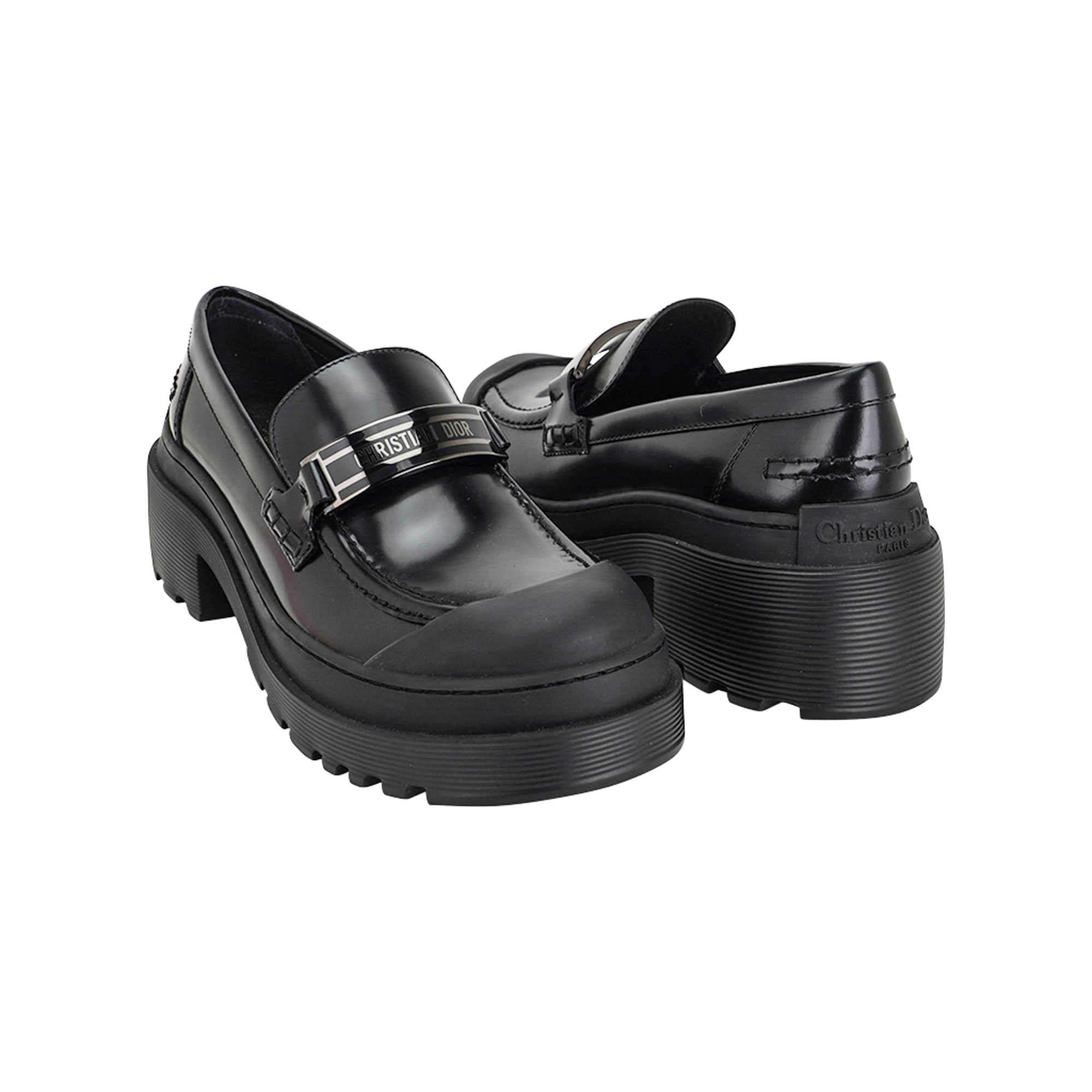 Christian Dior Code Loafer Brushed Calfskin Leather Black 37 For Sale 1