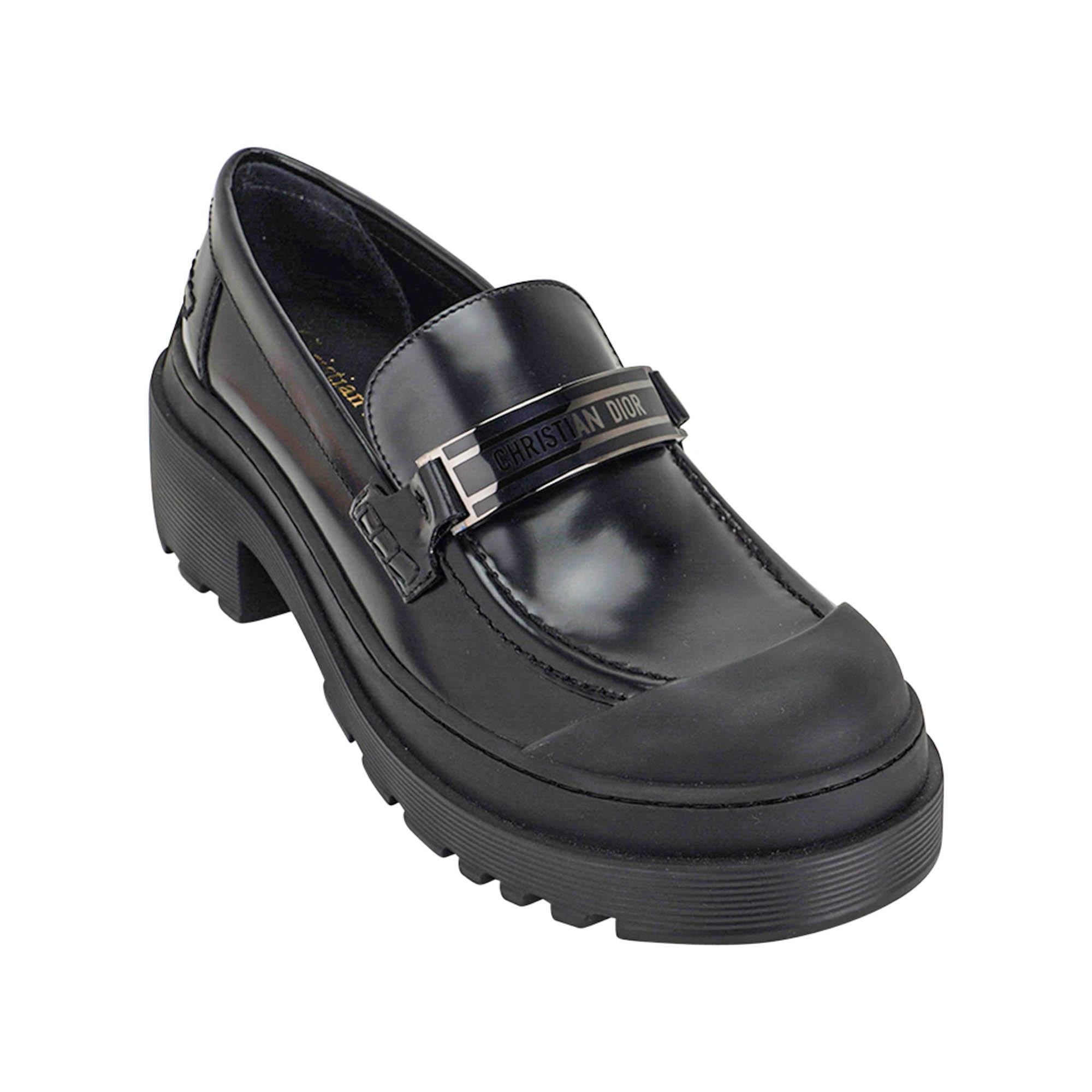 Christian Dior Code Loafer Brushed Calfskin Leather Black 37 For Sale 2