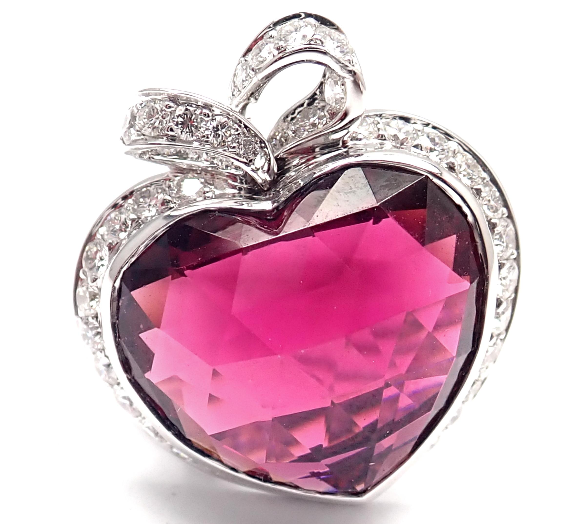 18k White Gold Coeur Romantique Large Heart Shaped Pink Tourmaline Diamond Ring by Christian Dior. 
With round brilliant cut diamonds VS1 clarity, G color total weight approximately 1.40ct
1 heart shape pink tourmaline weight approximately