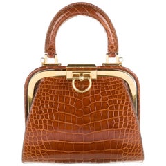 Christian Dior Cognac Alligator Exotic Leather Gold Mini Kelly Shoulder Flap Bag