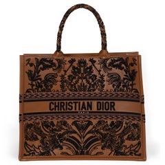 CHRISTIAN DIOR cognac leather 2023 CRONELY EMBROIDERED LARGE BOOK TOTE Bag