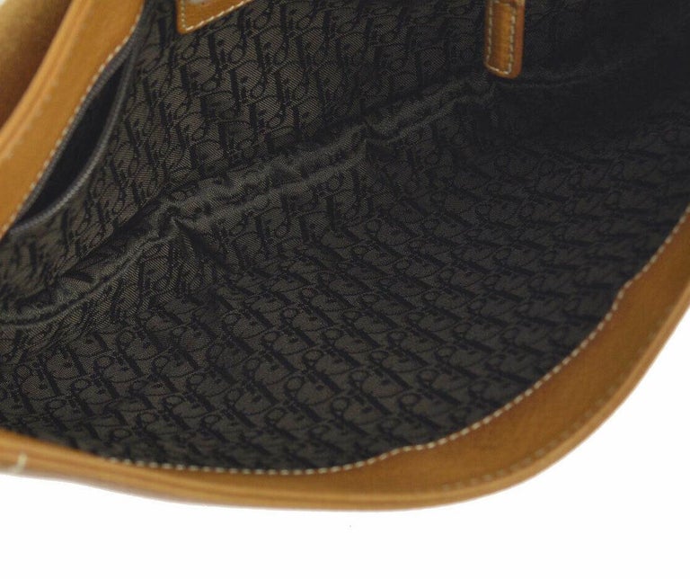 Christian Dior Cognac Leather Antique Gold Charm Saddle Shoulder Flap