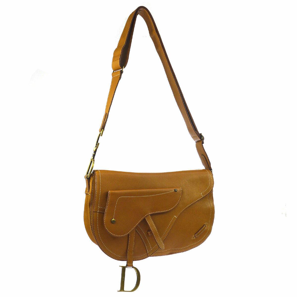 Christian Dior Cognac Leather Antique Gold Charm Saddle Shoulder Flap Bag