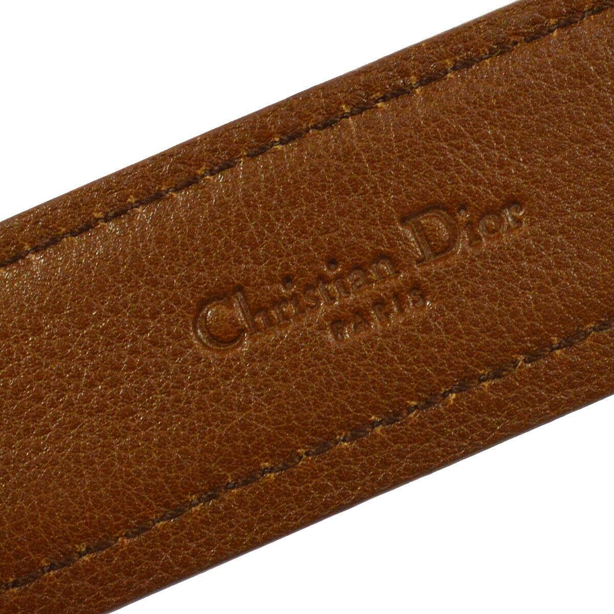 Women's Christian Dior Cognac Leather Gold Large 'CD' Logo Waist Belt