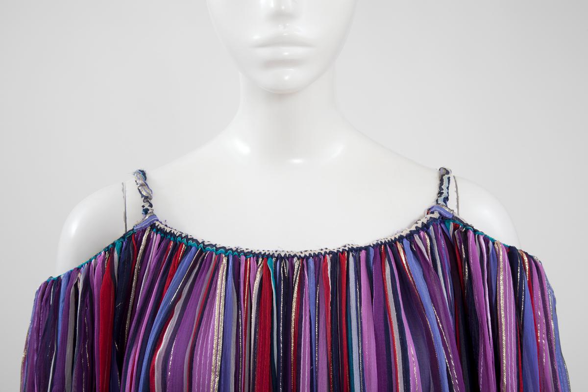 Christian Dior Cold-Shoulder Silk Chiffon Bayadere Dress, Circa 1978 4