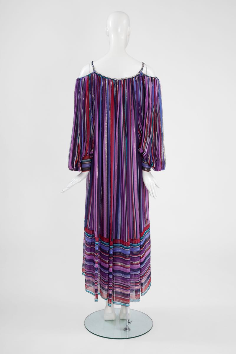 Christian Dior Cold-Shoulder Silk Chiffon Bayadere Dress, Circa 1978 6