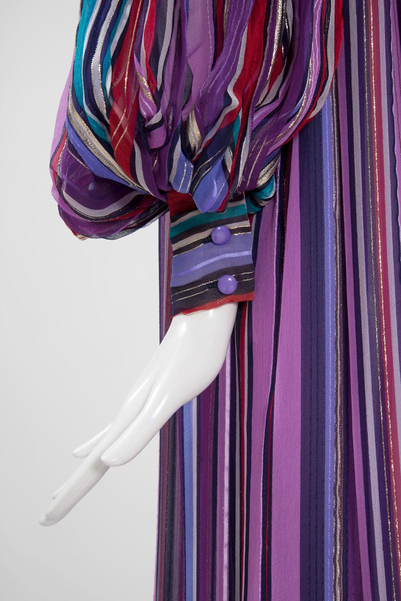 Christian Dior Cold-Shoulder Silk Chiffon Bayadere Dress, Circa 1978 In Good Condition In Geneva, CH