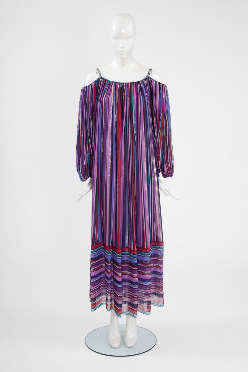 Christian Dior Cold-Shoulder Silk Chiffon Bayadere Dress, Circa 1978 2