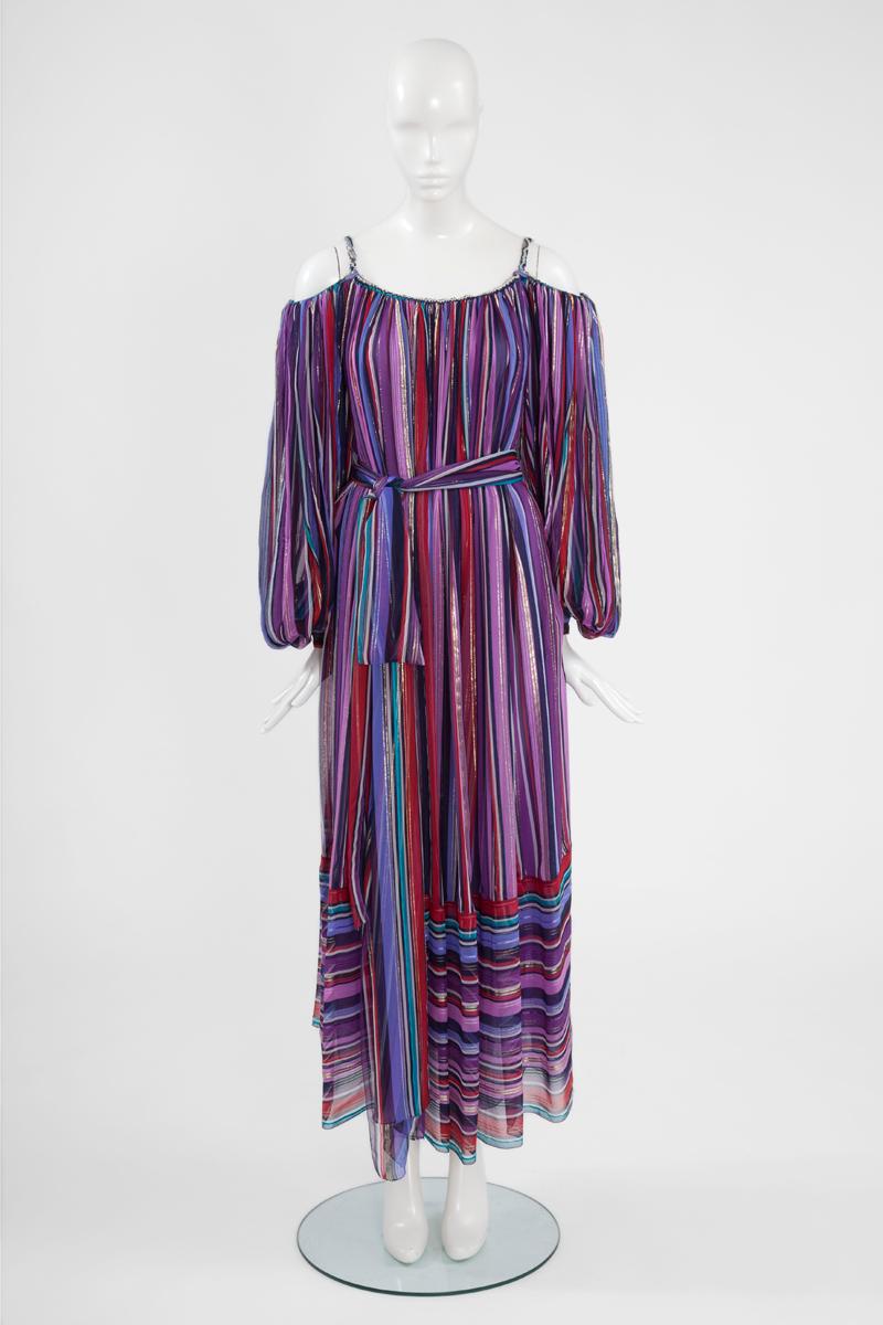 Christian Dior Cold-Shoulder Silk Chiffon Bayadere Dress, Circa 1978 3