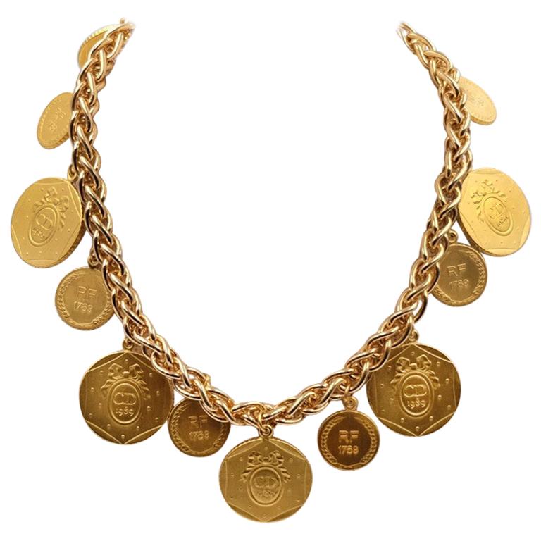 Christian Dior Collectible Coins Necklace 1980's