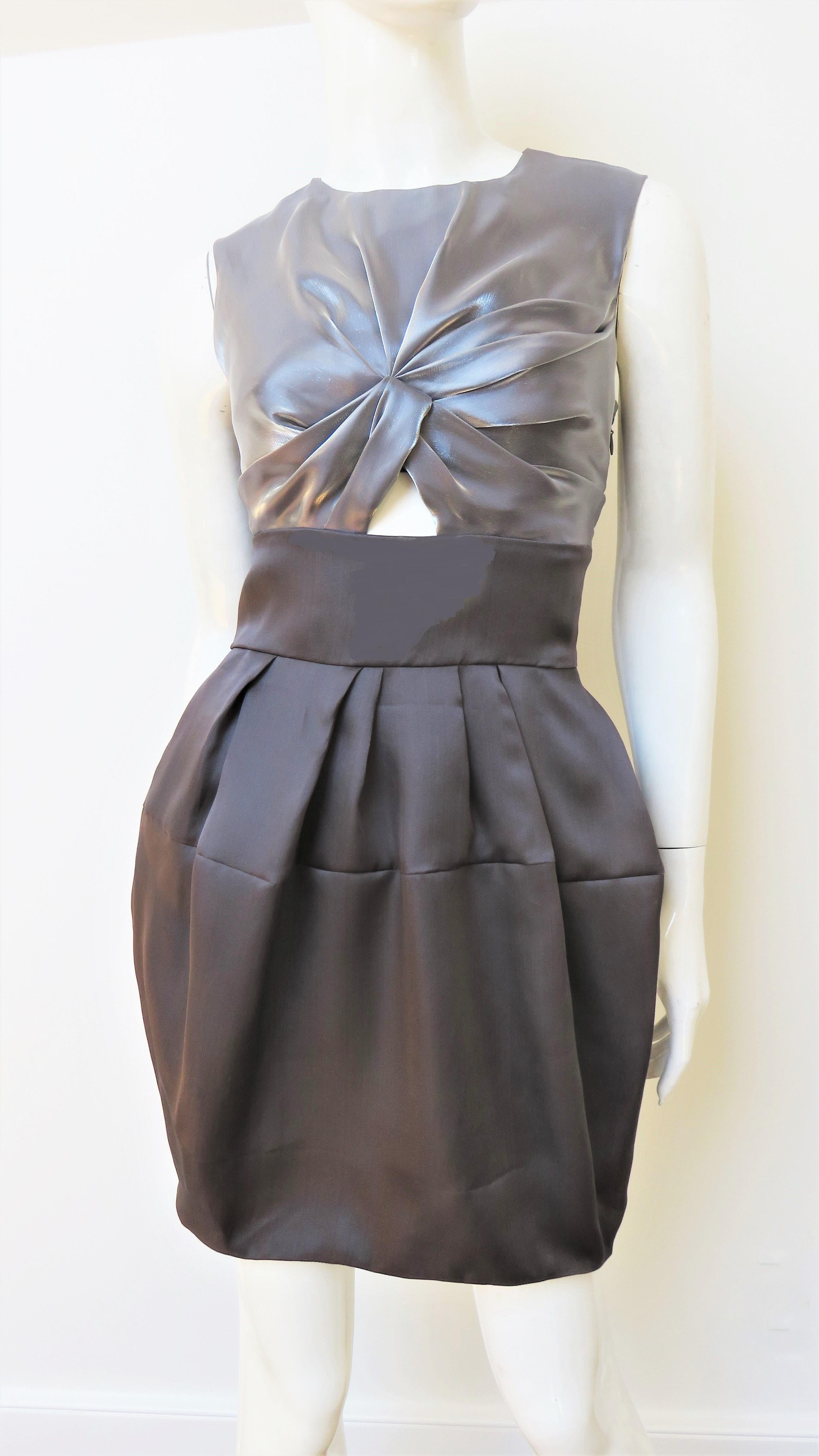 Black Christian Dior Color Block Silk Dress with Cut out For Sale