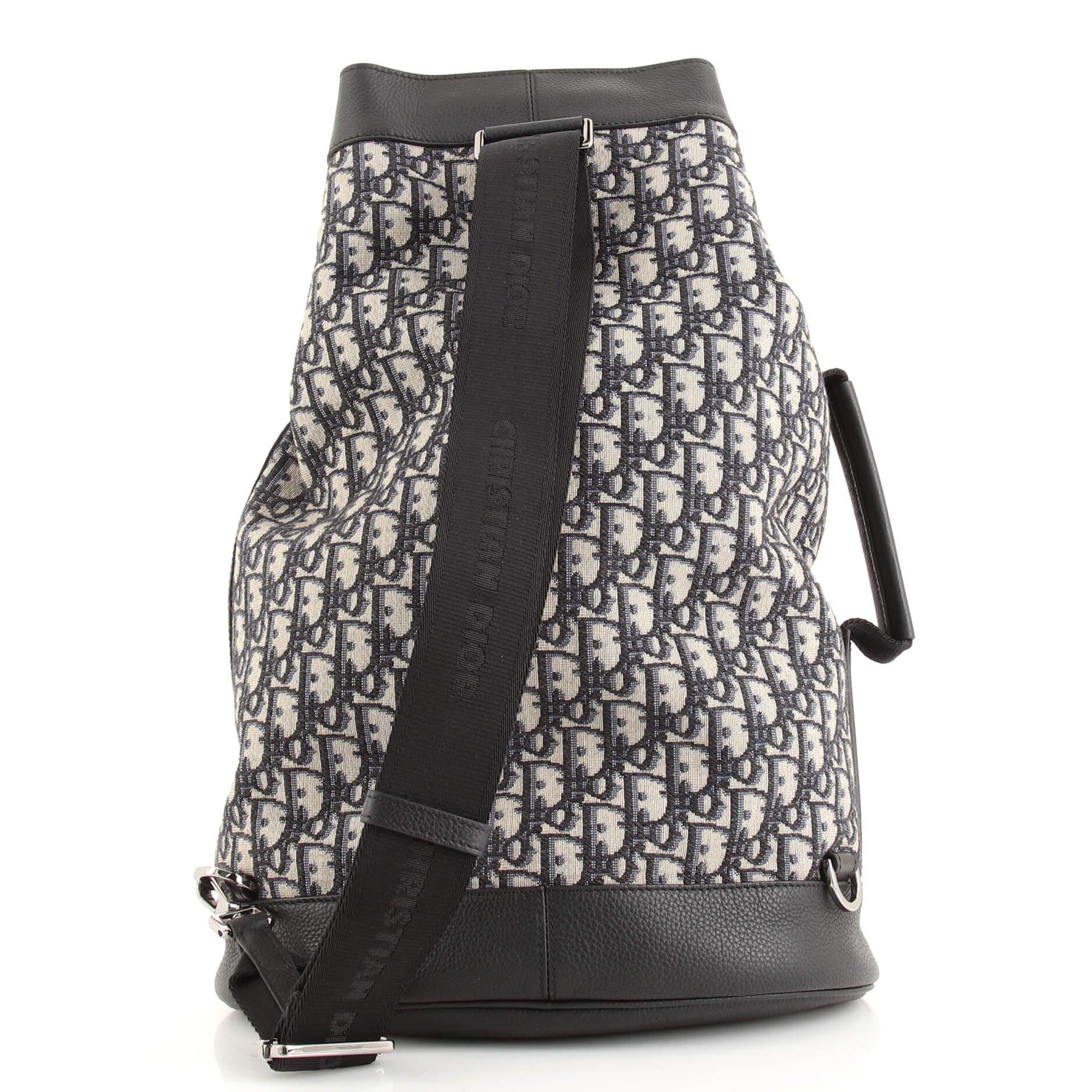 Christian Dior Convertible Drawstring Sling Backpack Oblique Canvas with Leather In Good Condition In NY, NY