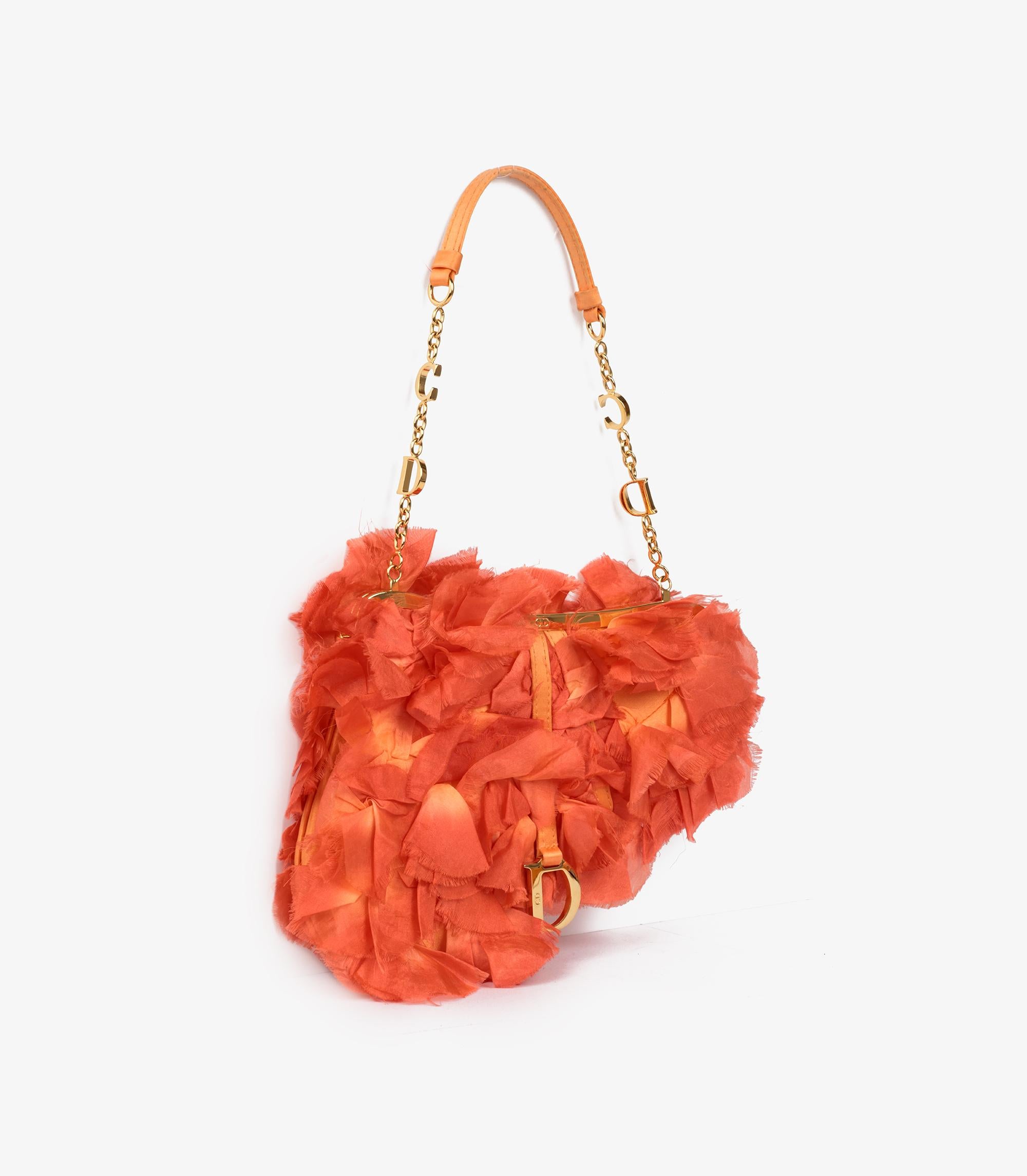 Red Christian Dior Coral Silk Vintage Rose Petal Mini Saddle Bag