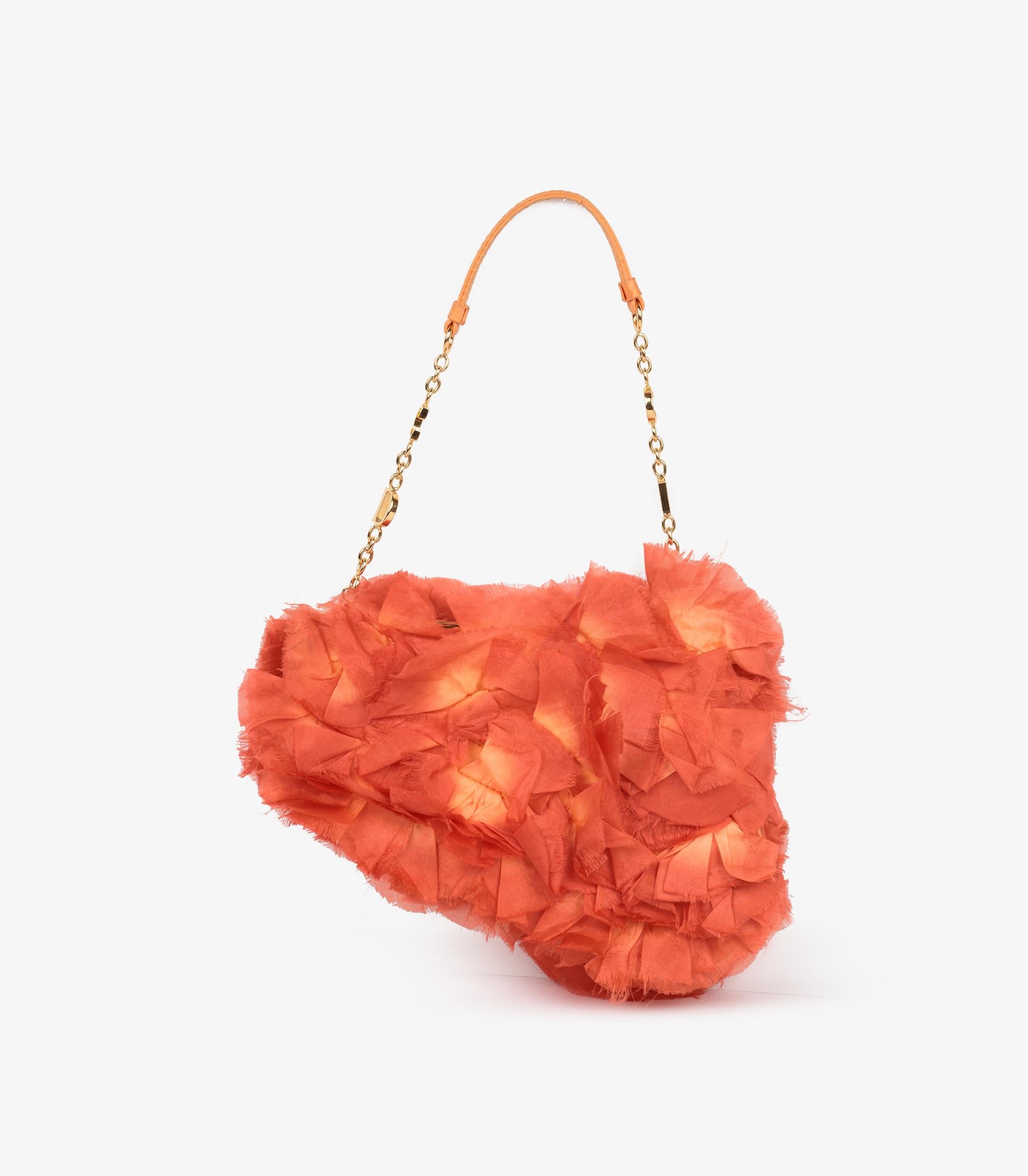 Christian Dior Coral Silk Vintage Rose Petal Mini Saddle Bag In Excellent Condition In Bishop's Stortford, Hertfordshire