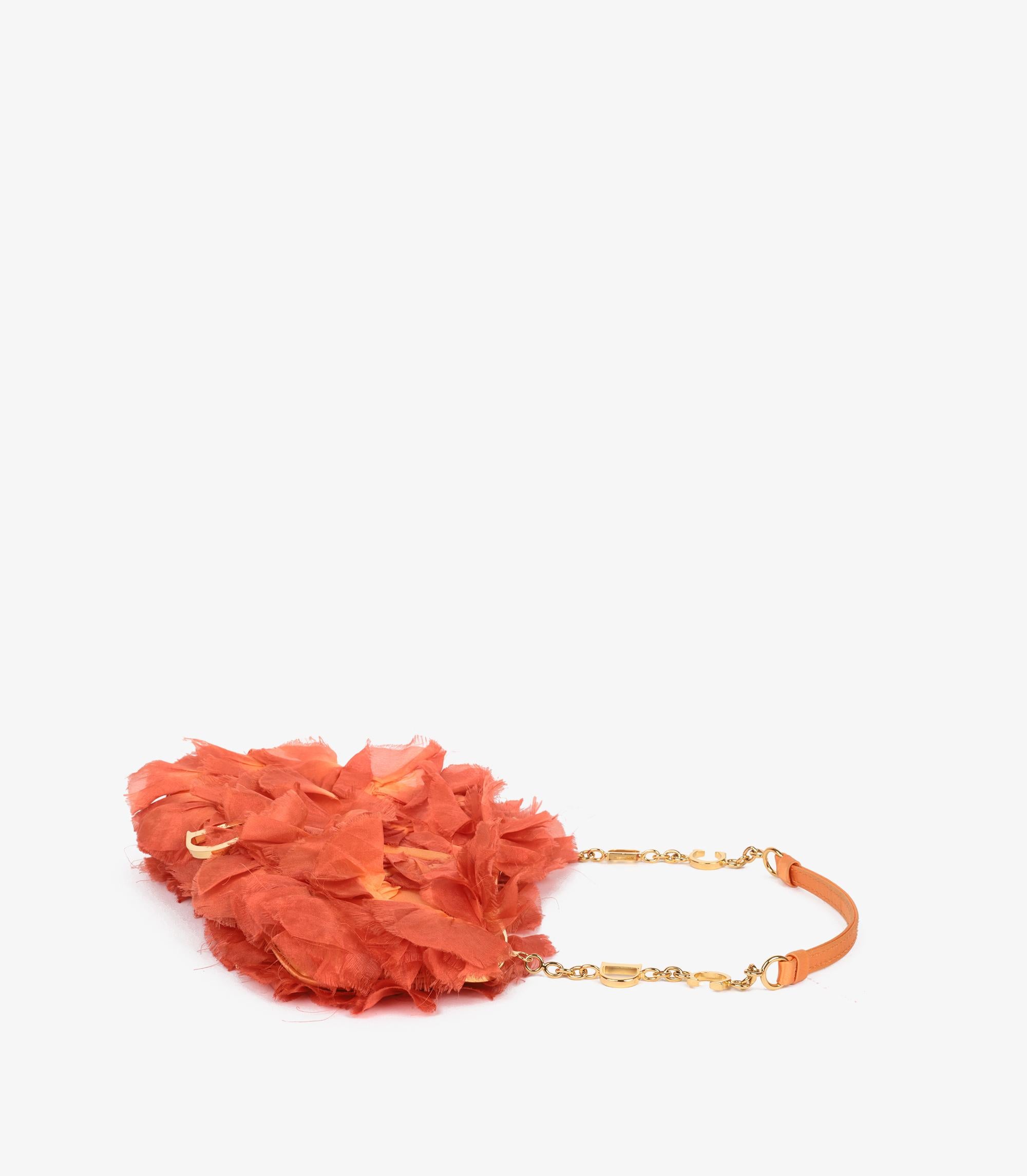 Women's Christian Dior Coral Silk Vintage Rose Petal Mini Saddle Bag