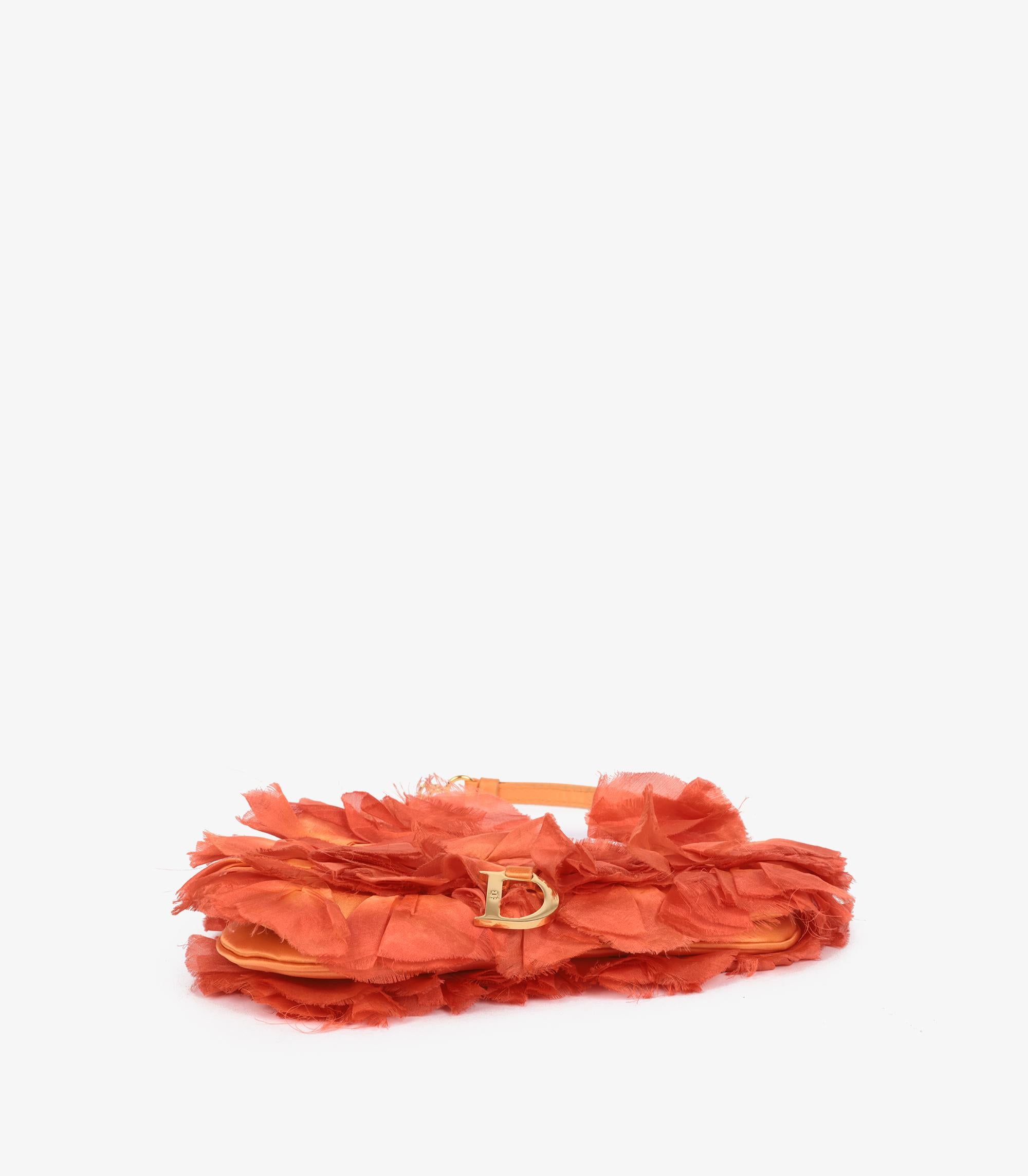 Christian Dior Coral Silk Vintage Rose Petal Mini Saddle Bag 1