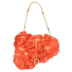 Christian Dior Coral Silk Vintage Rose Petal Mini Saddle Bag
