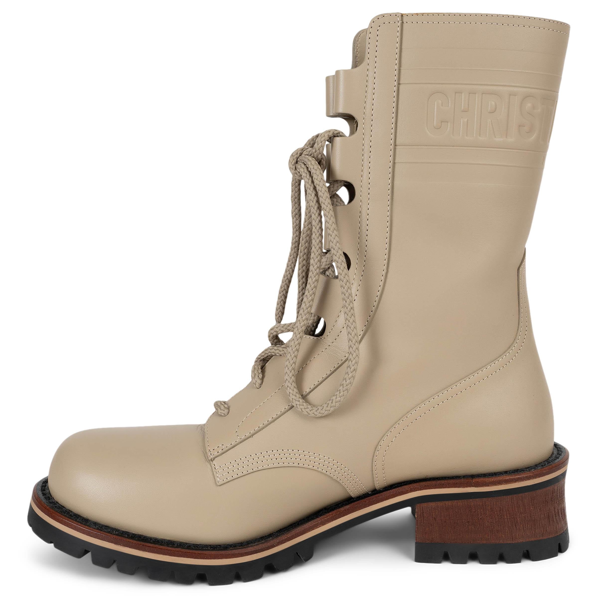 Beige CHRISTIAN DIOR Cord beige leather QUEST COMBAT Boots Shoes 38.5 For Sale
