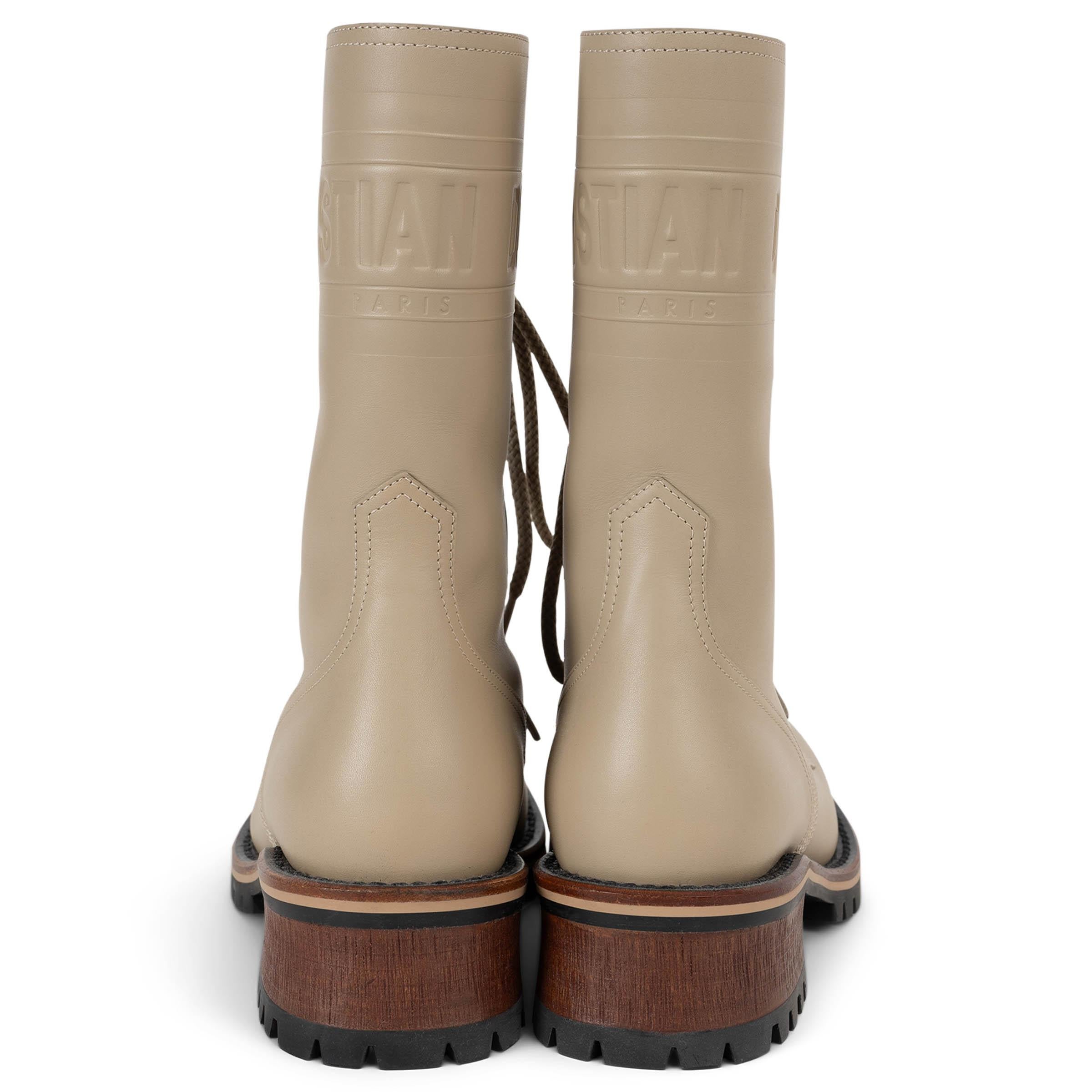 Women's CHRISTIAN DIOR Cord beige leather QUEST COMBAT Boots Shoes 38.5 For Sale
