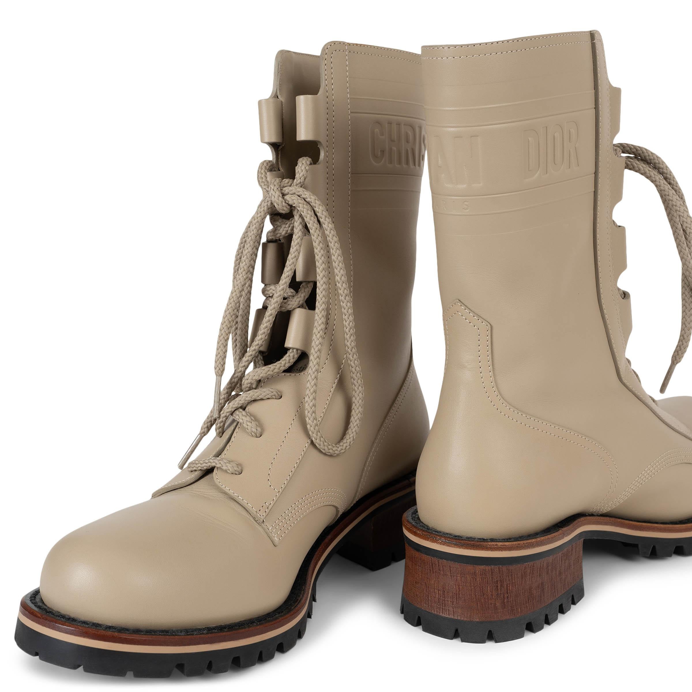CHRISTIAN DIOR Cord beige leather QUEST COMBAT Boots Shoes 38.5 For Sale 2