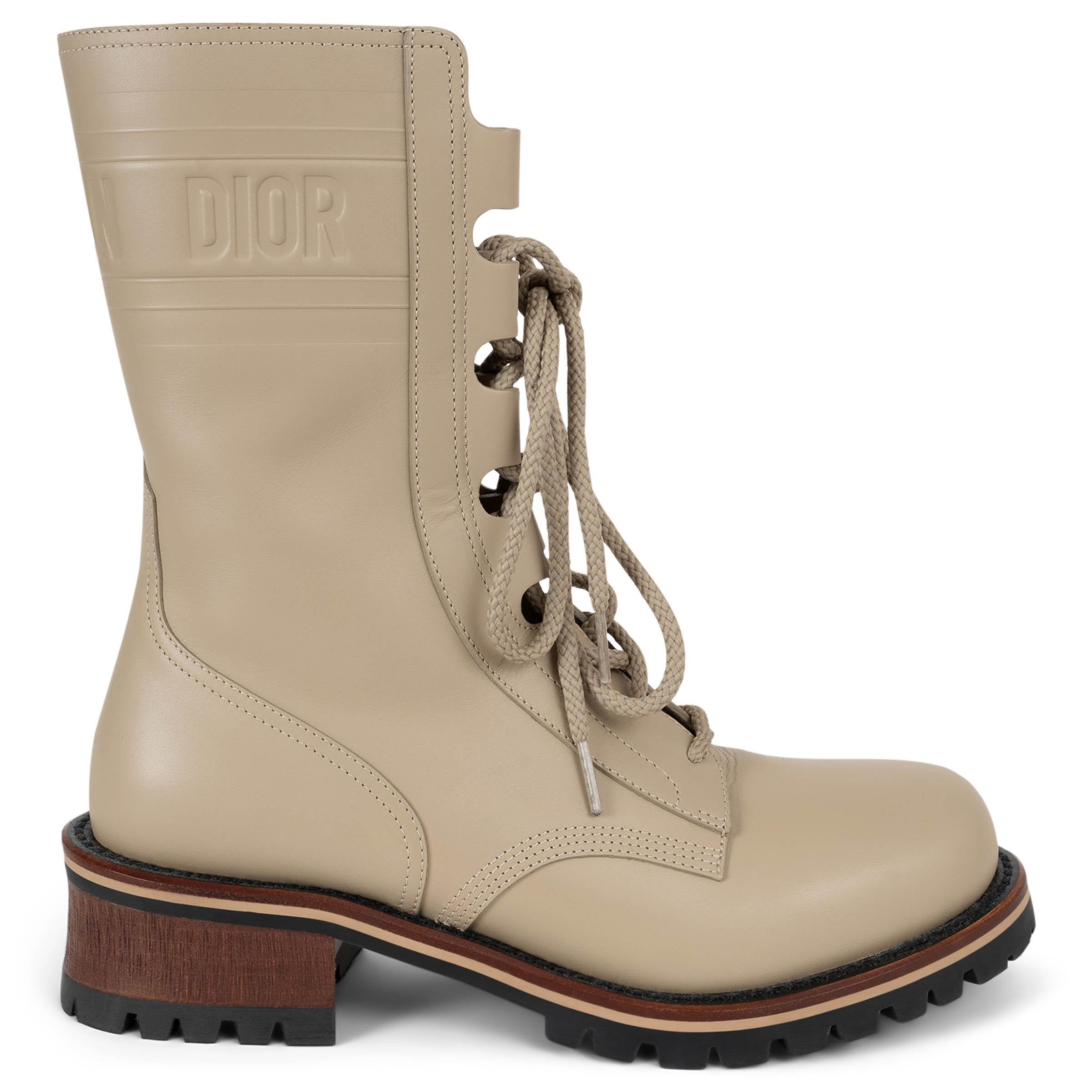 CHRISTIAN DIOR Cord beige leather QUEST COMBAT Boots Shoes 38.5 For Sale