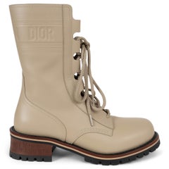 CHRISTIAN DIOR Cord beige leather QUEST COMBAT Boots Shoes 38.5