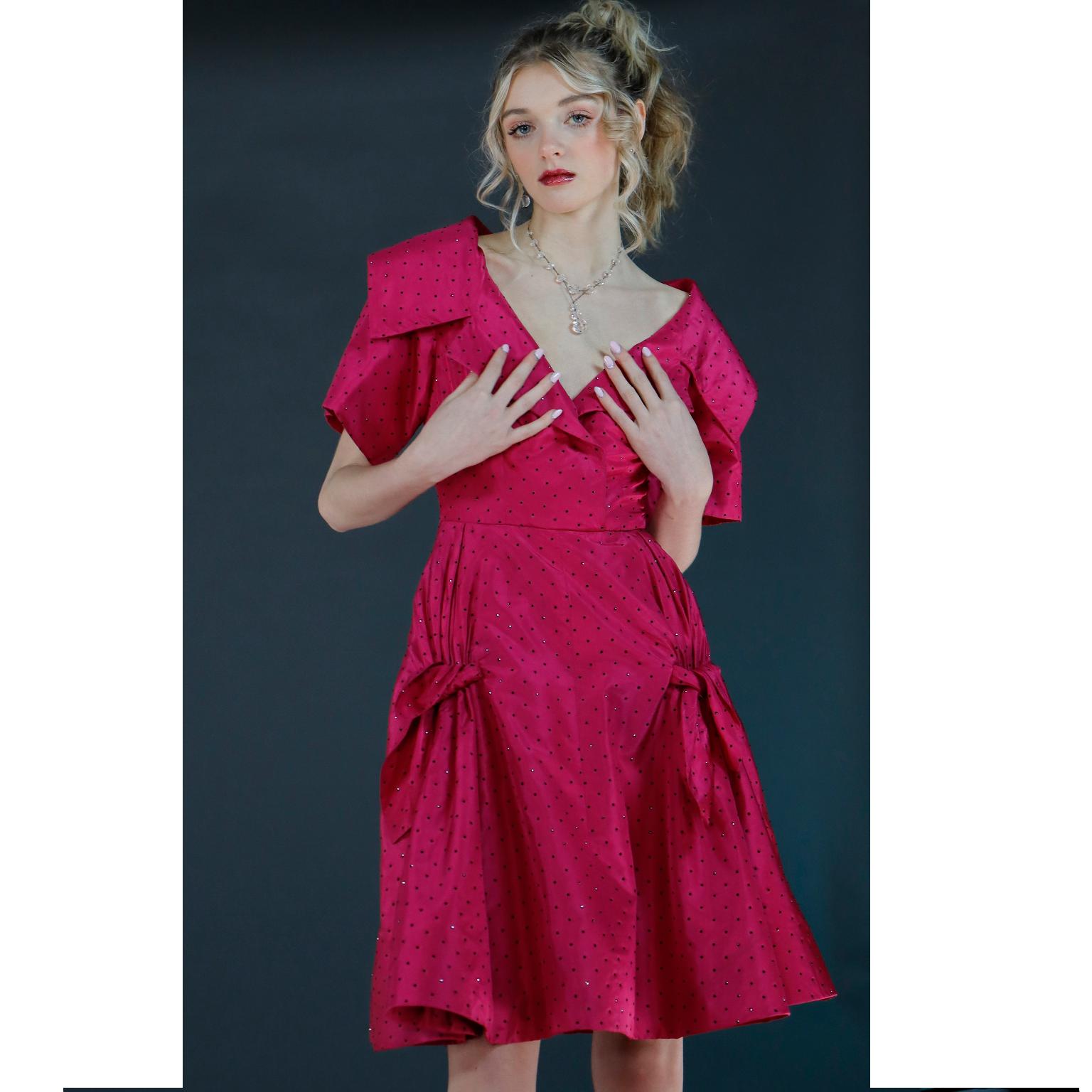 Christian Dior Couture 1987 Magenta Evening Dress w Crystals by Marc Bohan 2