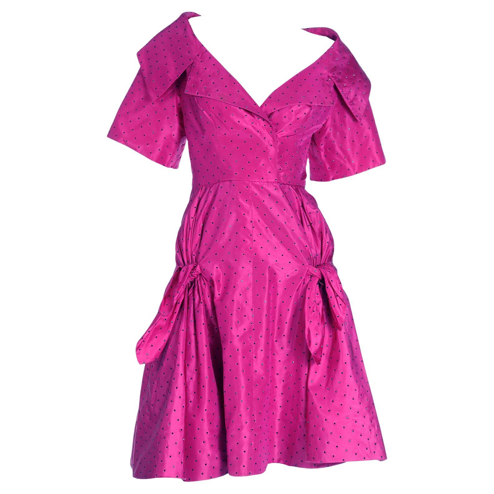 Christian Dior Couture 1987 Magenta Evening Dress w Crystals by Marc Bohan For Sale