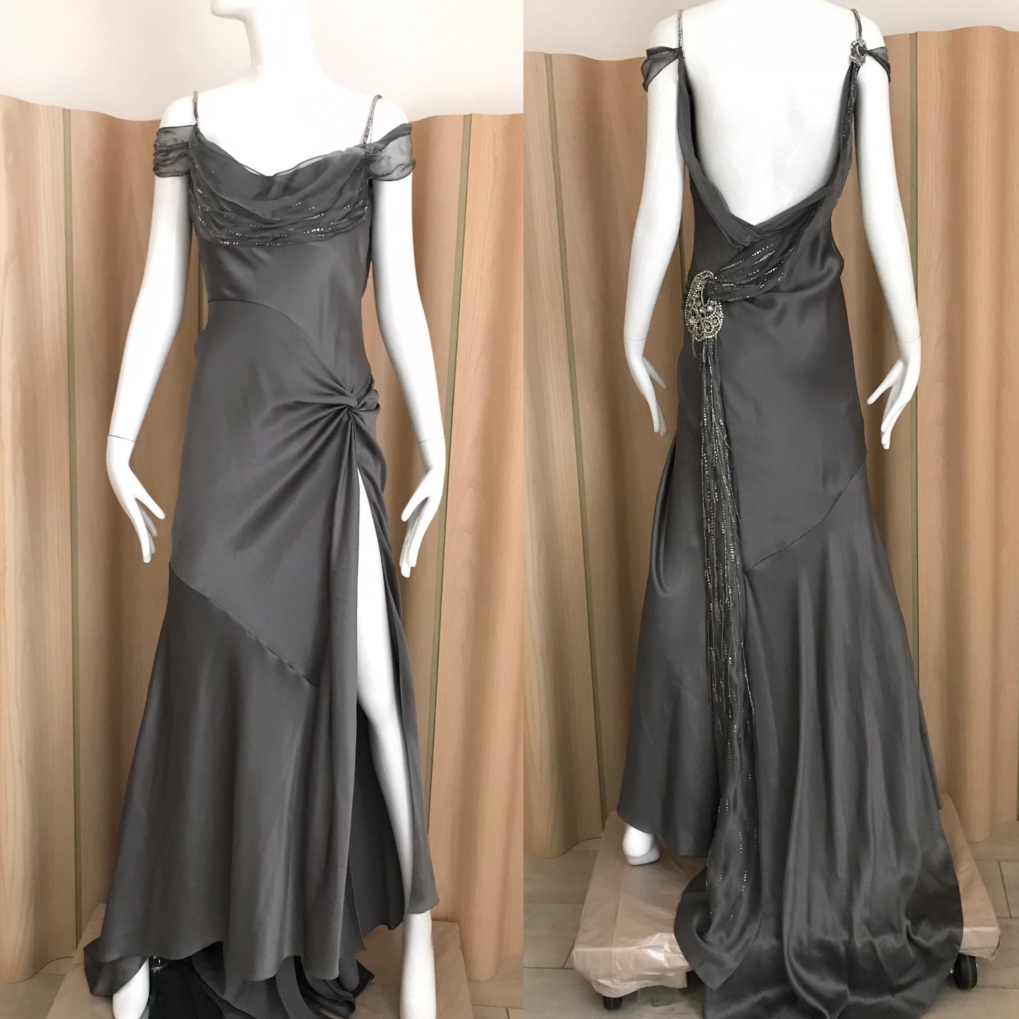 Black Christian Dior Couture Grey Silk Chiffon By John Galliano