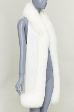 CHRISTIAN DIOR cream 100% cashmere rare real fur trim hooded winter shawl scarf