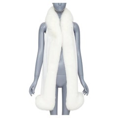 CHRISTIAN DIOR cream 100% cashmere rare real fur trim hooded winter shawl scarf