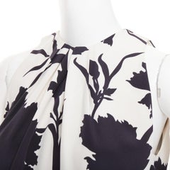 CHRISTIAN DIOR cream 100% silk bold floral print ruched neckline dress FR36 S