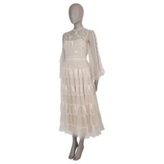CHRISTIAN DIOR cream 2021 PEARL EMBELLISHED TULLE MIDI Dress S