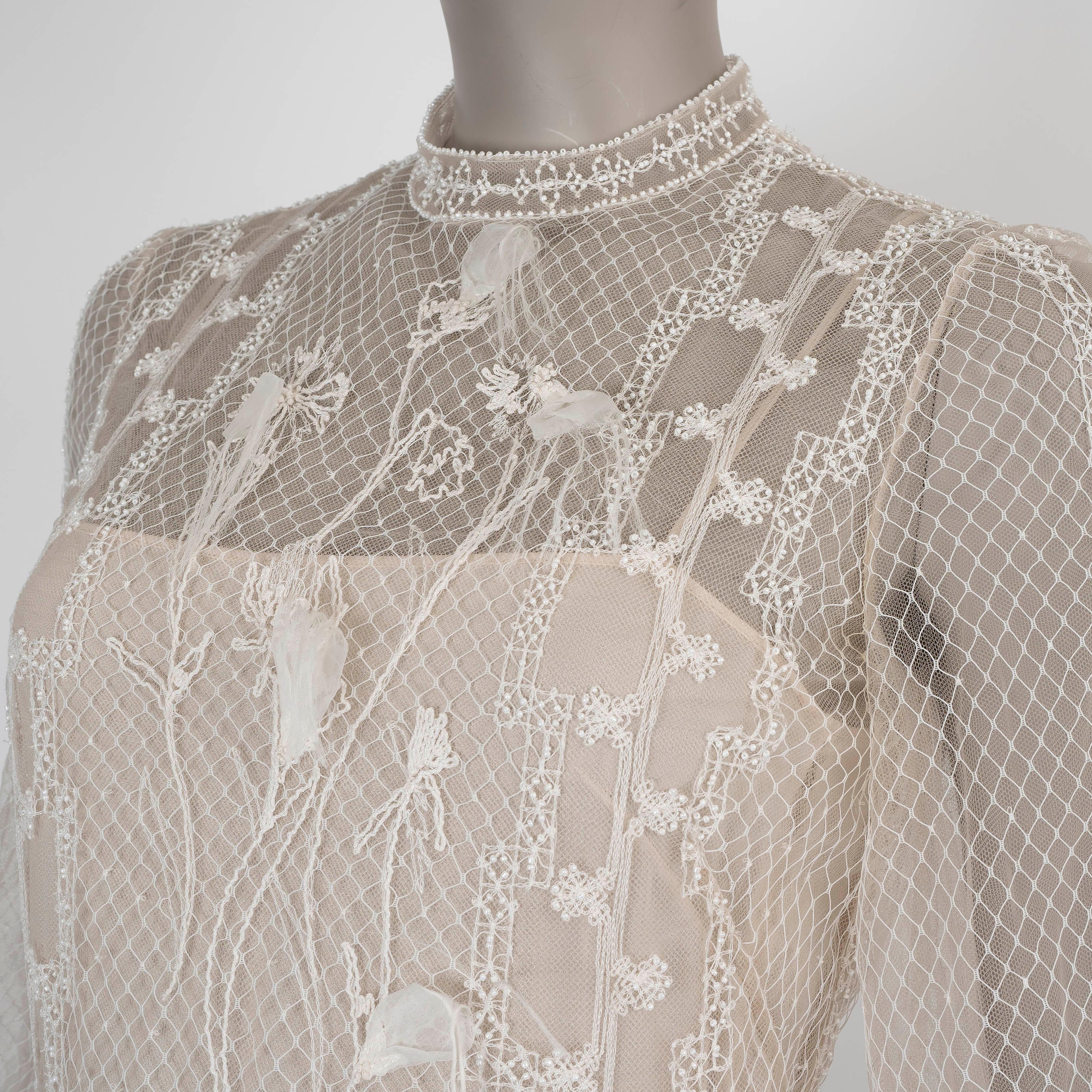 Women's CHRISTIAN DIOR cream 2021 PEARL EMBELLISHED TULLE MIDI Dress S For Sale