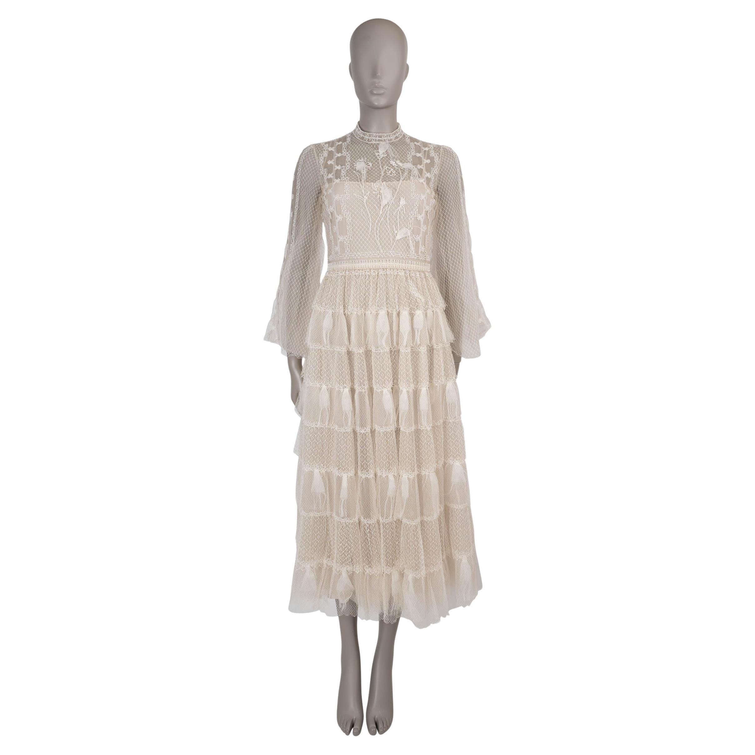 CHRISTIAN DIOR cream 2021 PEARL EMBELLISHED TULLE MIDI Dress