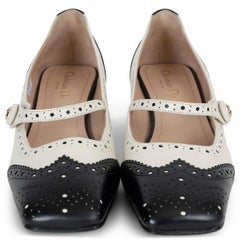 CHRISTIAN DIOR cream black leather SPECTADIOR MARY-JANE Pumps Shoes 38 fit 38.5