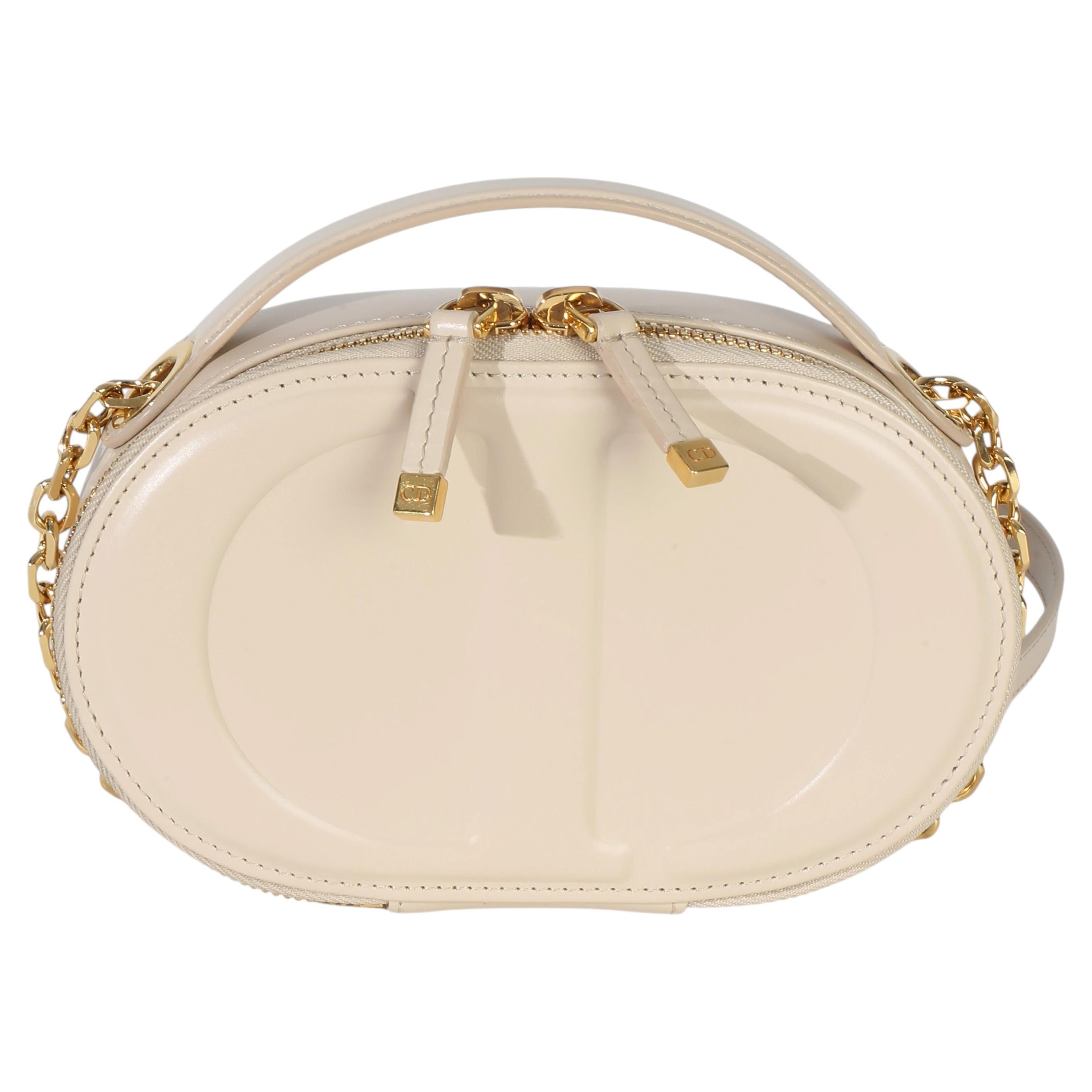 Christian Dior Cream Calfskin CD Signature Oval Crossbody Camera Bag