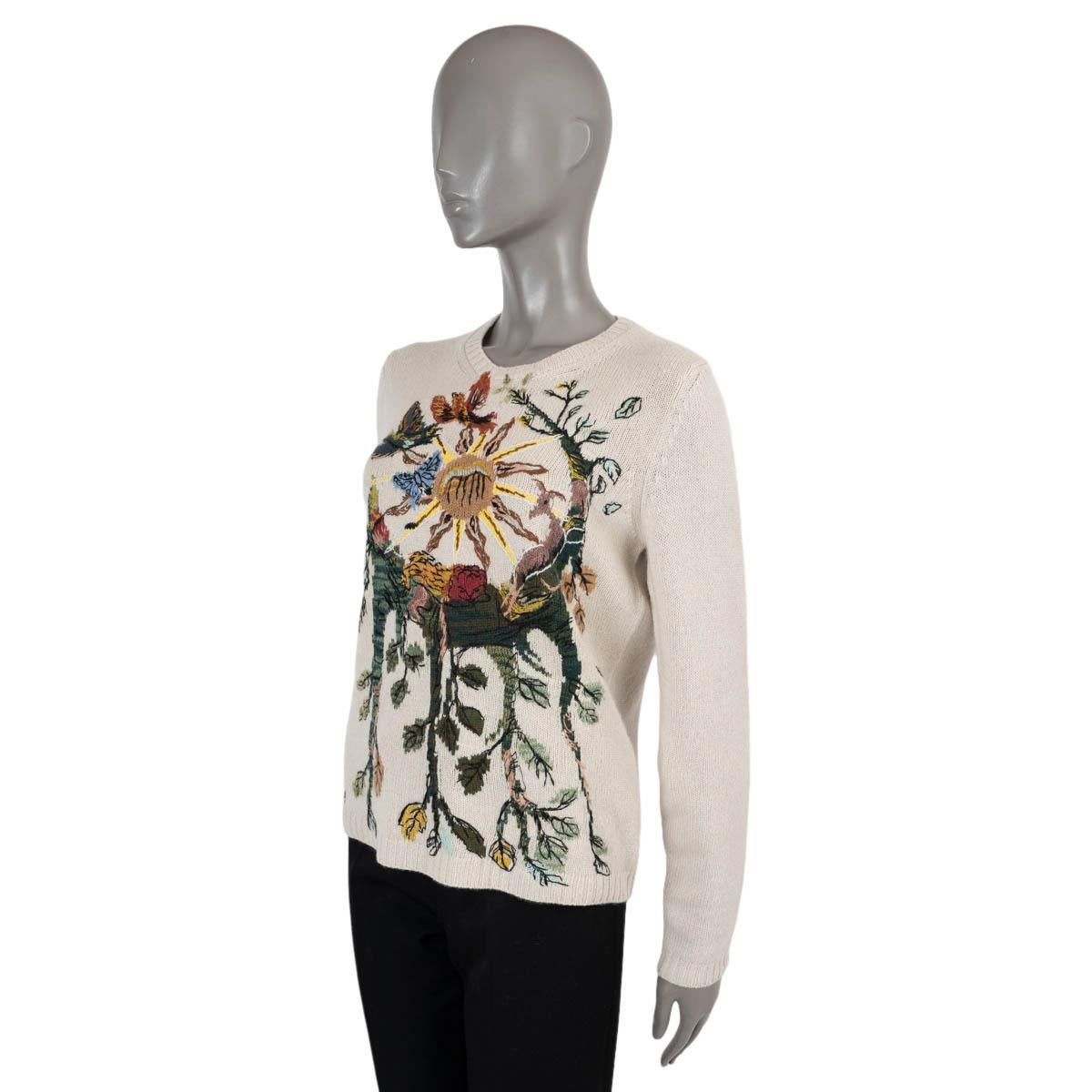 100% authentic Christian Dior embroidered sweater in ecru cashmere (100%) with details in forest green, green, burgundy, camel, yellow and brown wool (40%), acrylic (40%) and polyester (20%). Has been worn and is in excellent condition. 

2019