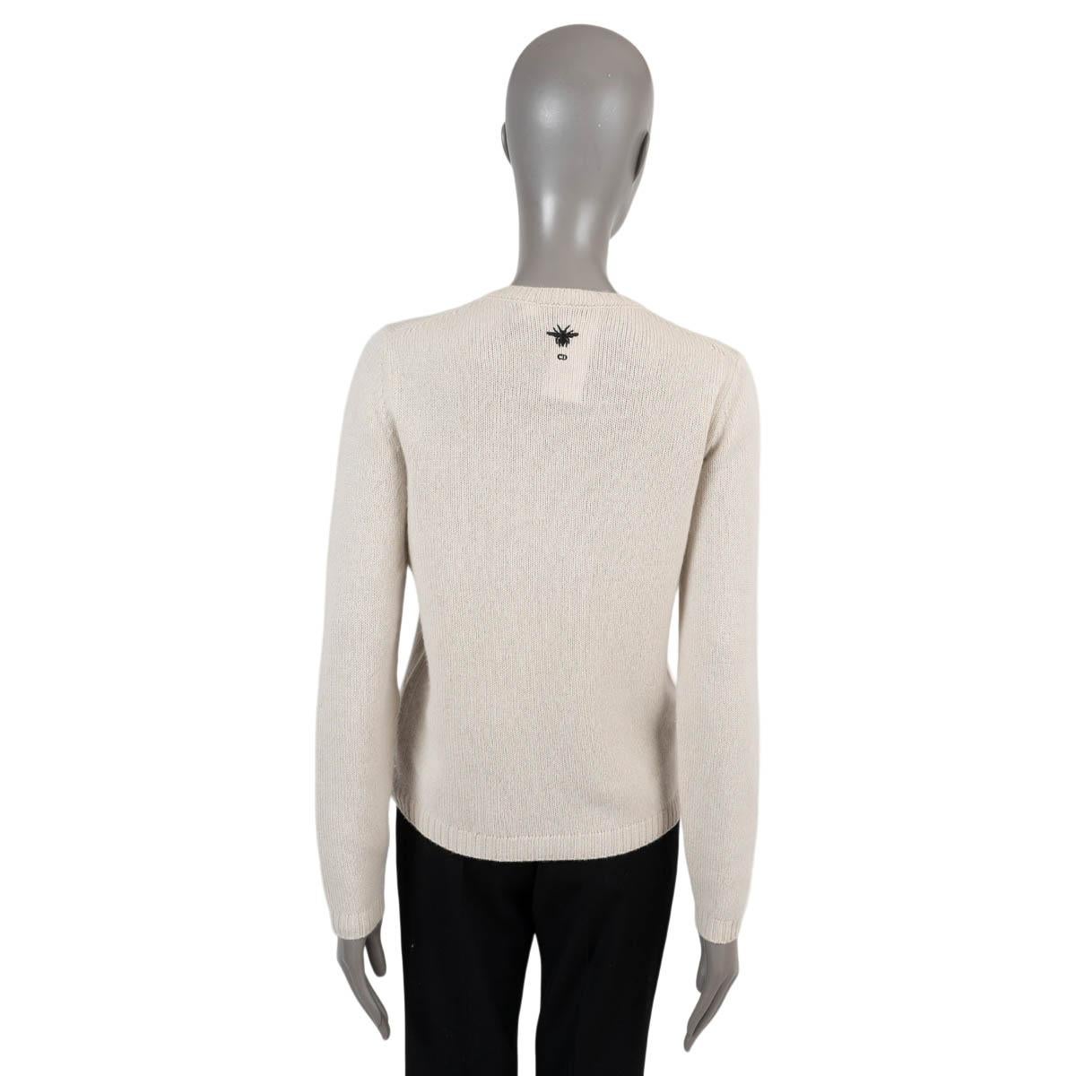 Women's CHRISTIAN DIOR cream cashmere 2019 EMBROIDERED Sweater 42 L For Sale