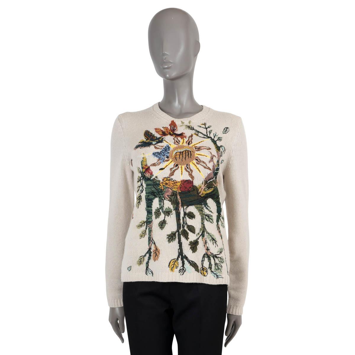 CHRISTIAN DIOR cream cashmere 2019 EMBROIDERED Sweater 42 L For Sale