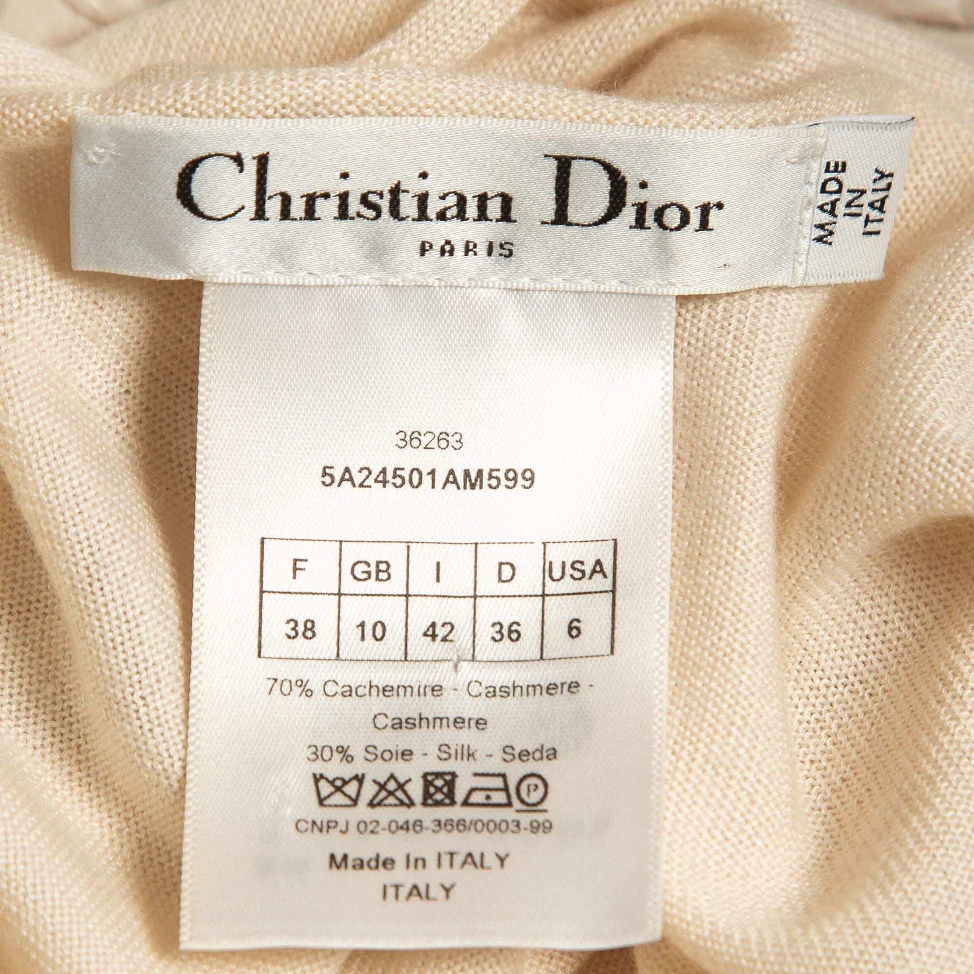 Christian Dior Cream Cashmere Rib Knit Raw Edge Neck Tank Top M In Excellent Condition For Sale In Dubai, Al Qouz 2